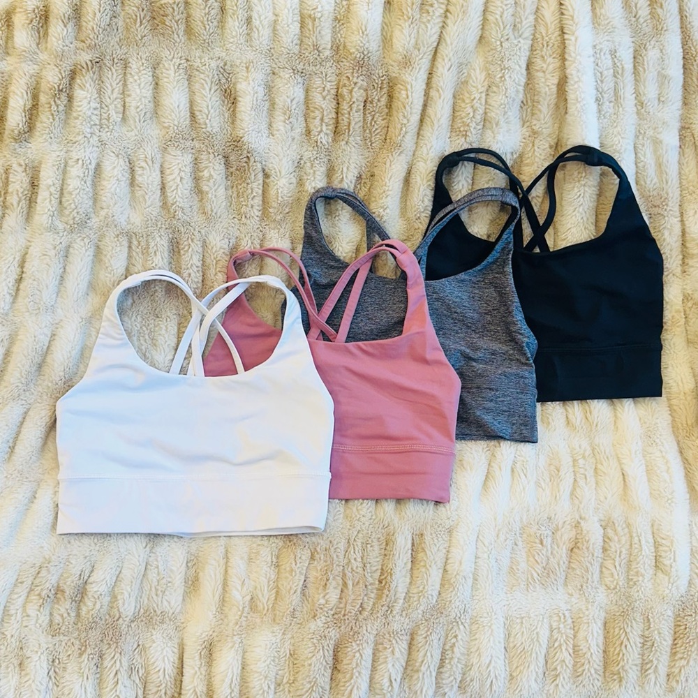 lululemon Energy Longline Sports Bra Set - size 4 in White, Pink, Gray, Black